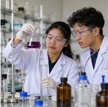 Students conducting experiments in a chemistry laboratory